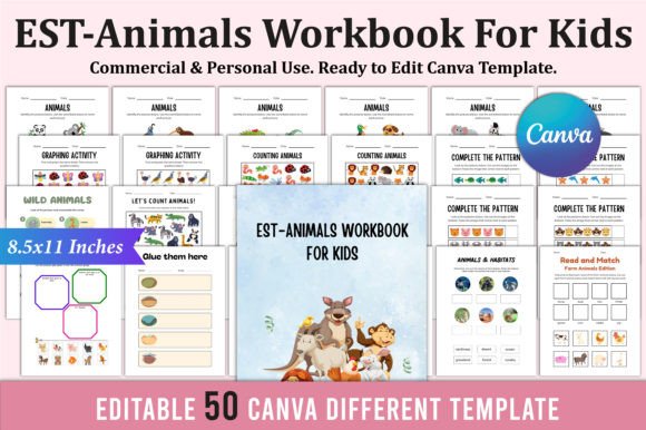 Download EST-Animals Workbook for Kids Canva KDP - Animals workbook Collection